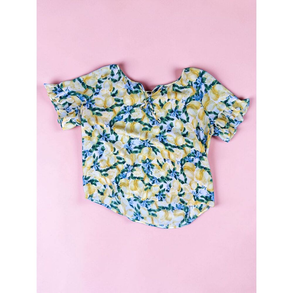 TACERA Plus Size 3X Lemon Print Ruffle Sleeve Summer Top - Boho Fruit Print